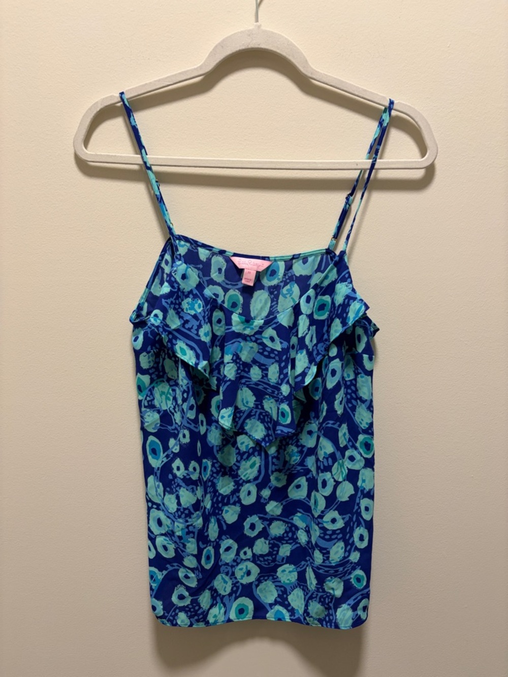 Lilly Pulitzer Karmen Blue Floral Ruffle Cami Tank Top Medium - Picture 2 of 4